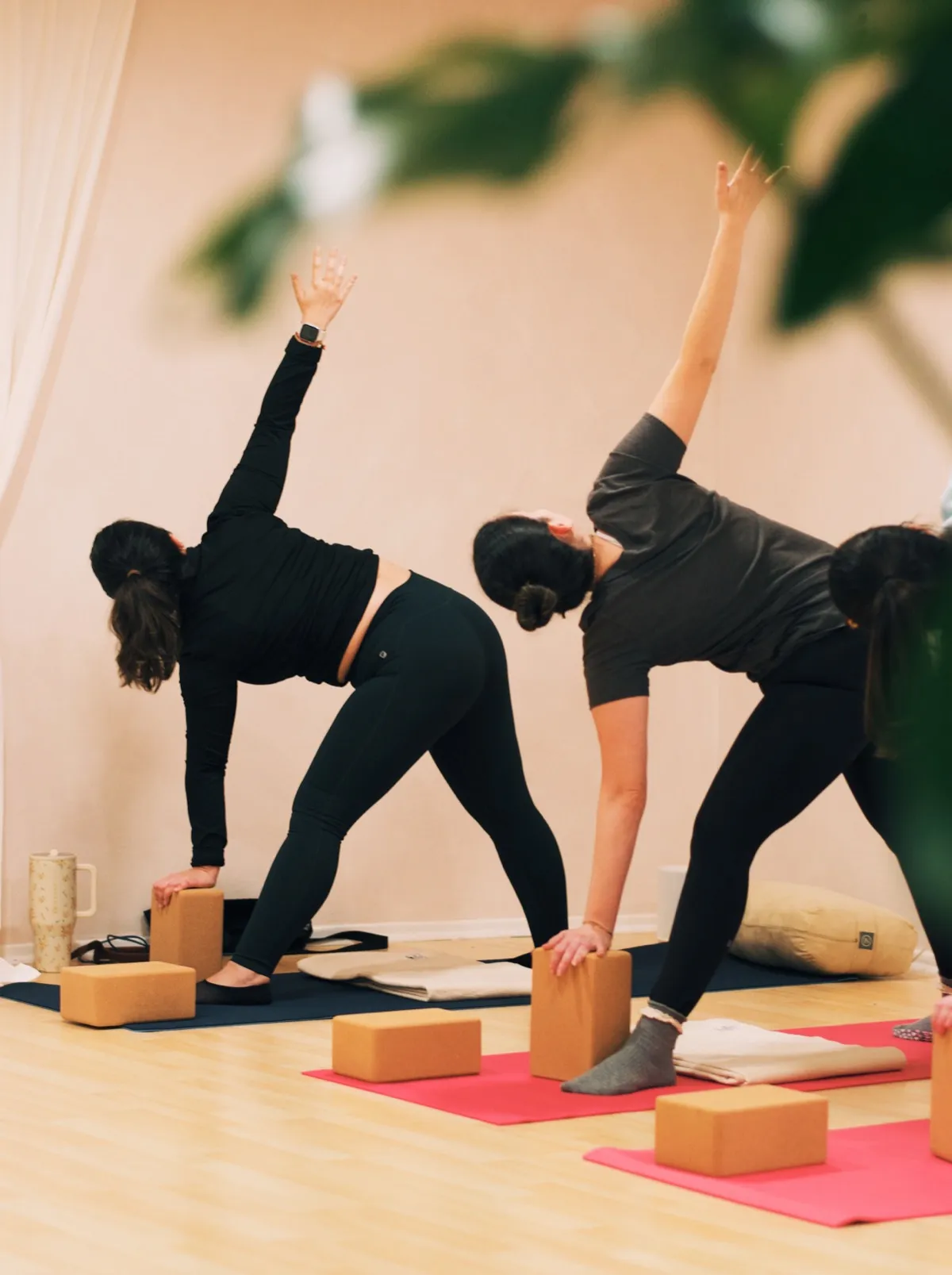 Instructor guiding a gentle yoga flow